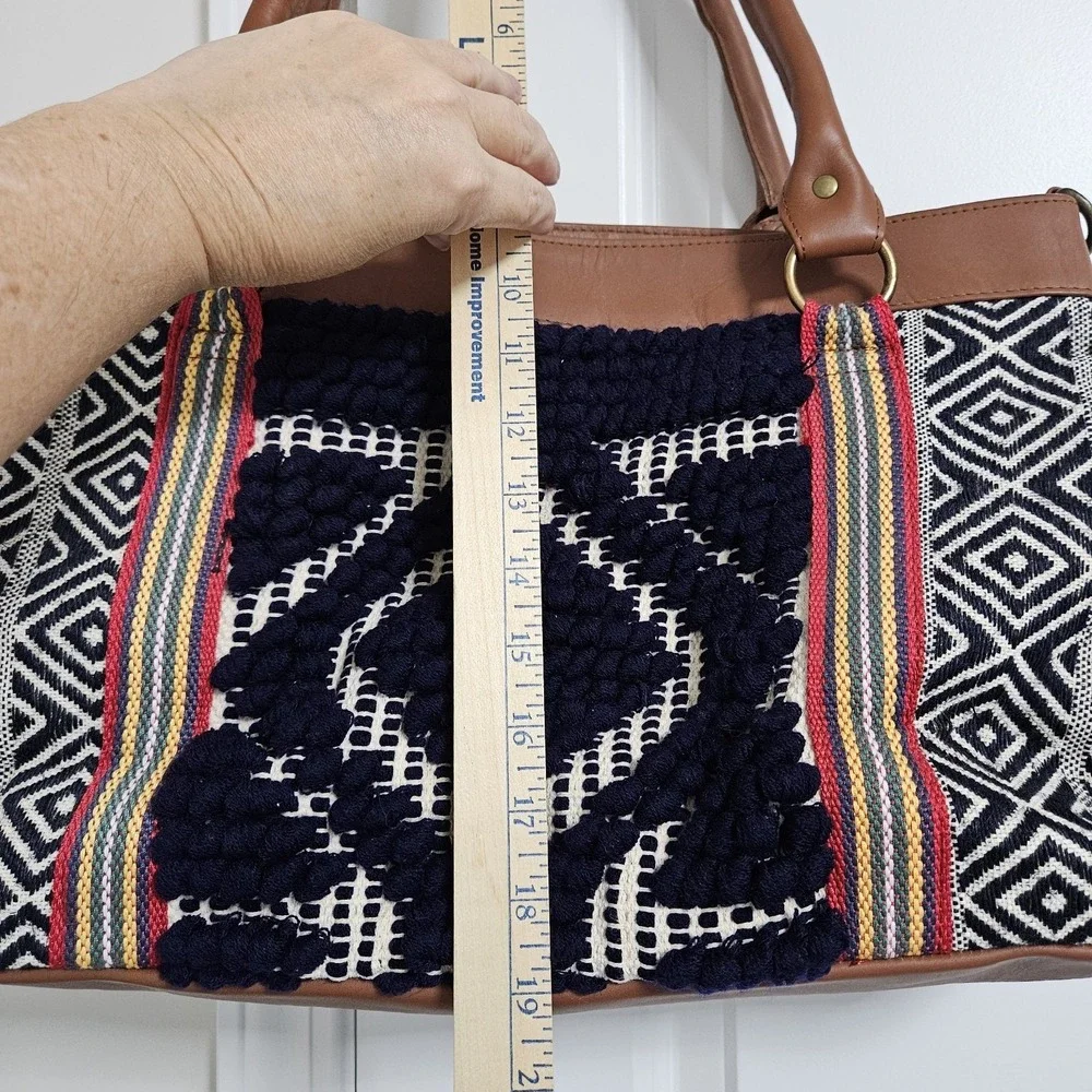 Boho Monday Collection Multi-Color Knit Cotton Leather Medium Tote‎ Shoulder Bag - Picture 5 of 7